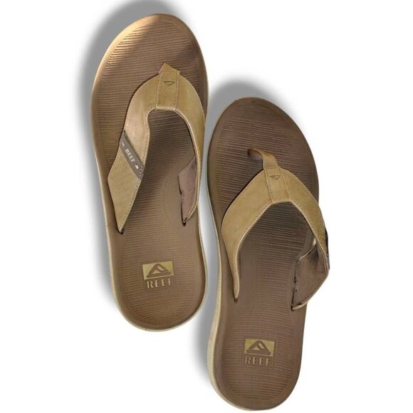 Reef Mens Sandals‎ Sz 13 Flip Flops Leather Rubber Tan Comfort Support Santa Ana - Picture 2 of 9